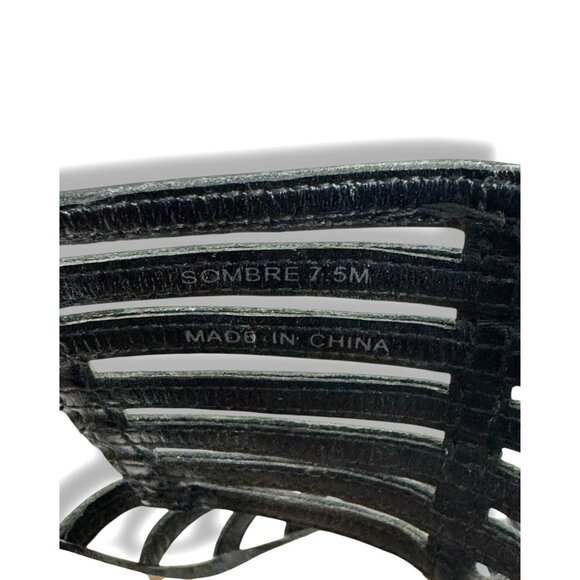 Franco Sarto Sombre Black Strappy Cork Wedge‎ Open Toe Sandals Heels Size 7.5 M - Picture 8 of 9